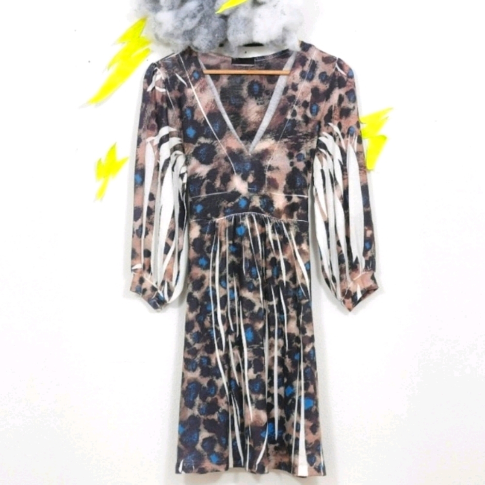 Crimson Ivy animal print v-neck puff sleeve dress